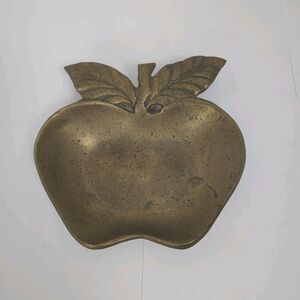 Vintage Brass Apple Dish Trinket Bowl Leaf Design 5” Decorative Catchall